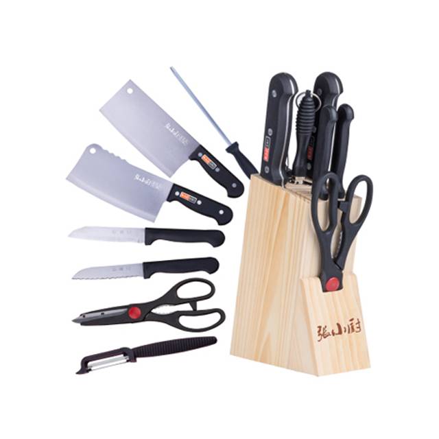 CHIEF ZHANG German Stainless Steel Kitchen 8PC Pine Wood Knife Board Set (Model: 3CR13PW)
