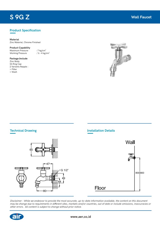 Buy Air Wall Faucet S 9g Nz Online In Myanmar Spree Com Mm